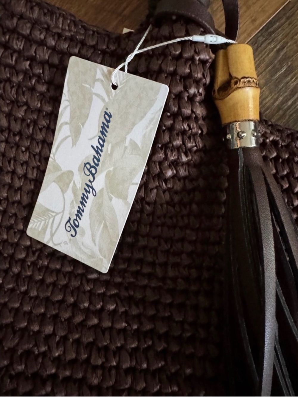 NEW Tommy Bahama Dark Brown Woven Raffia Tote Hobo Handbag - Picture 9 of 16